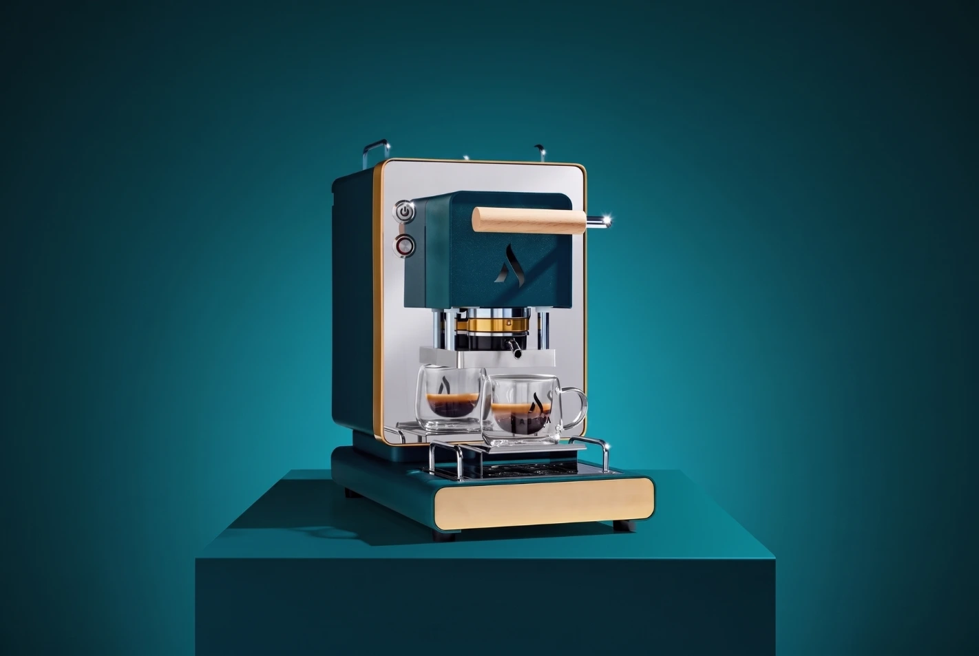 Aroma Iconica zeleni aparat na postolju sa espresso šoljicom 