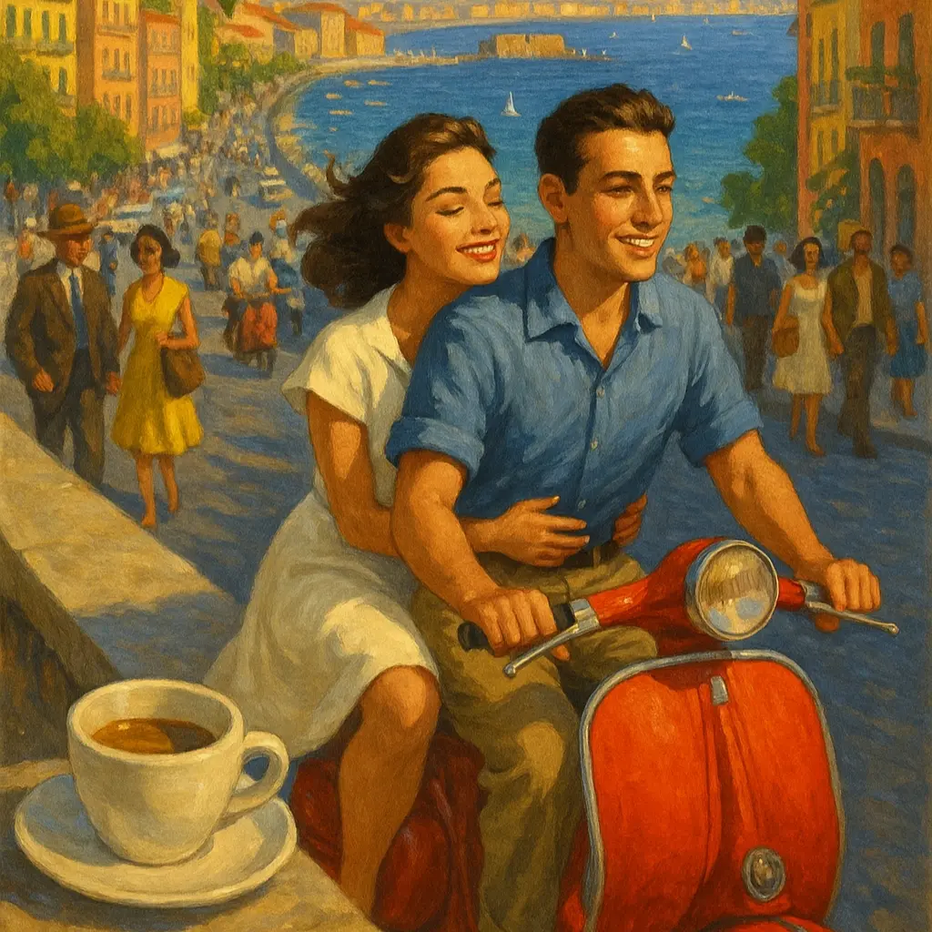 Dolce Vita slika para na Vespi